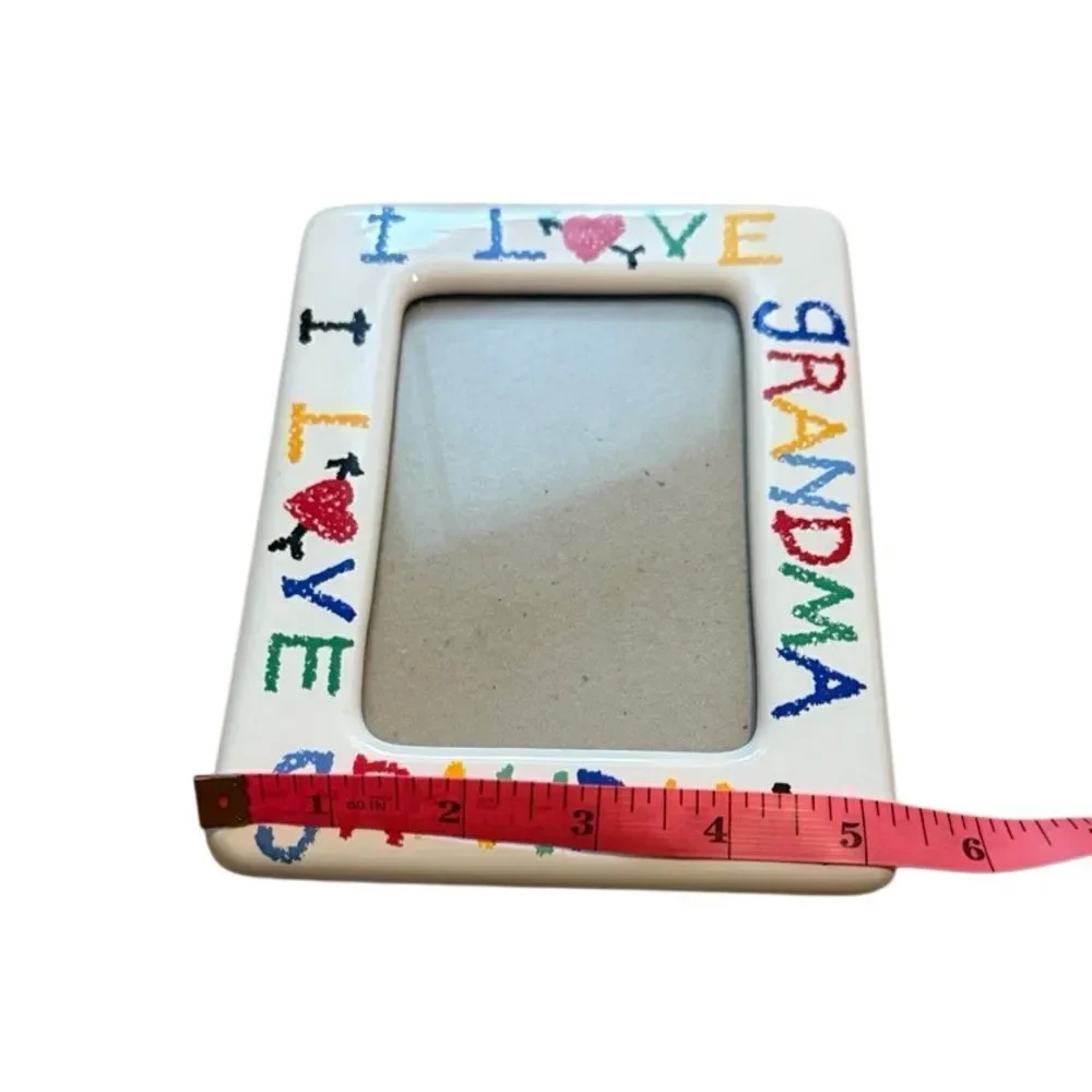 80s Vintage Ceramic Colorful I love Grandma Portrait Picture Frame Crayon Font